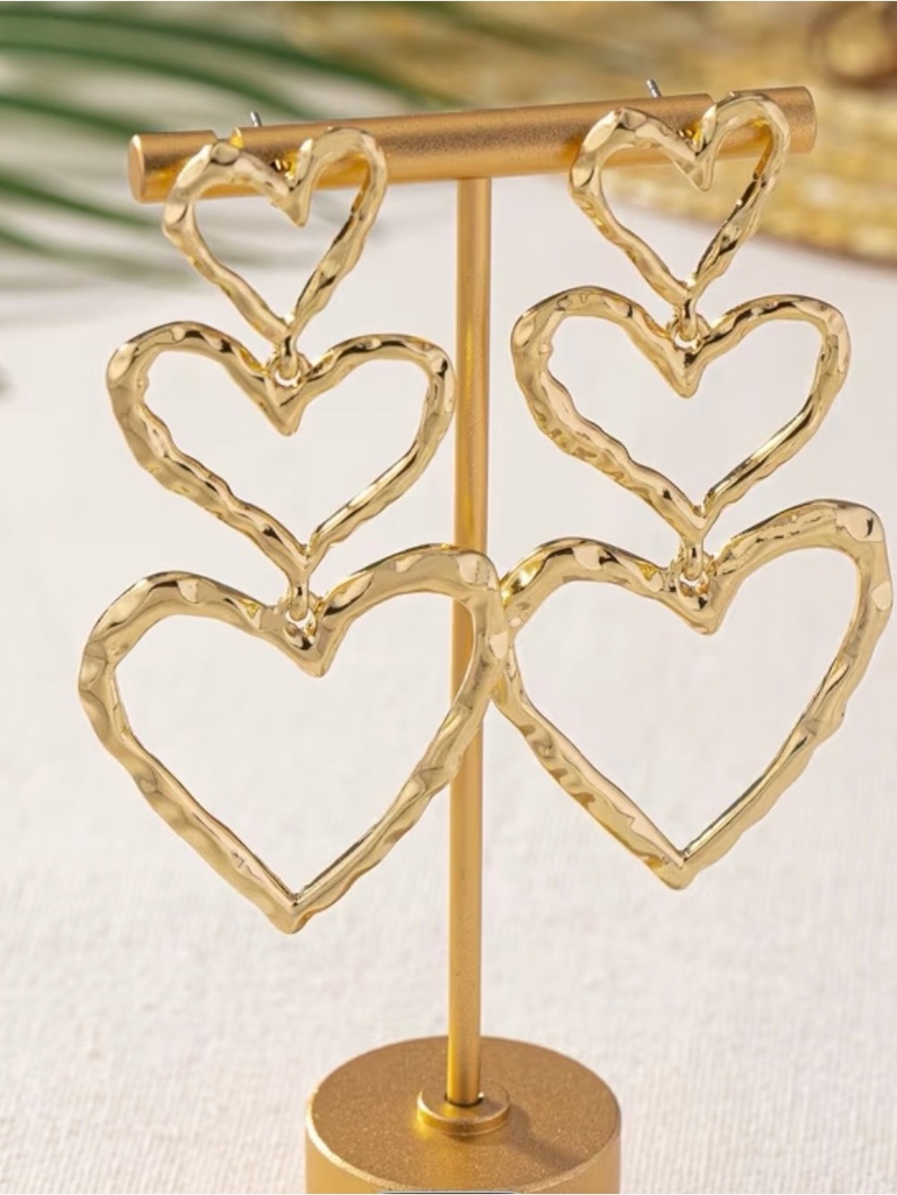 Gold Triple Heart Drop Earrings - Women Jewelry